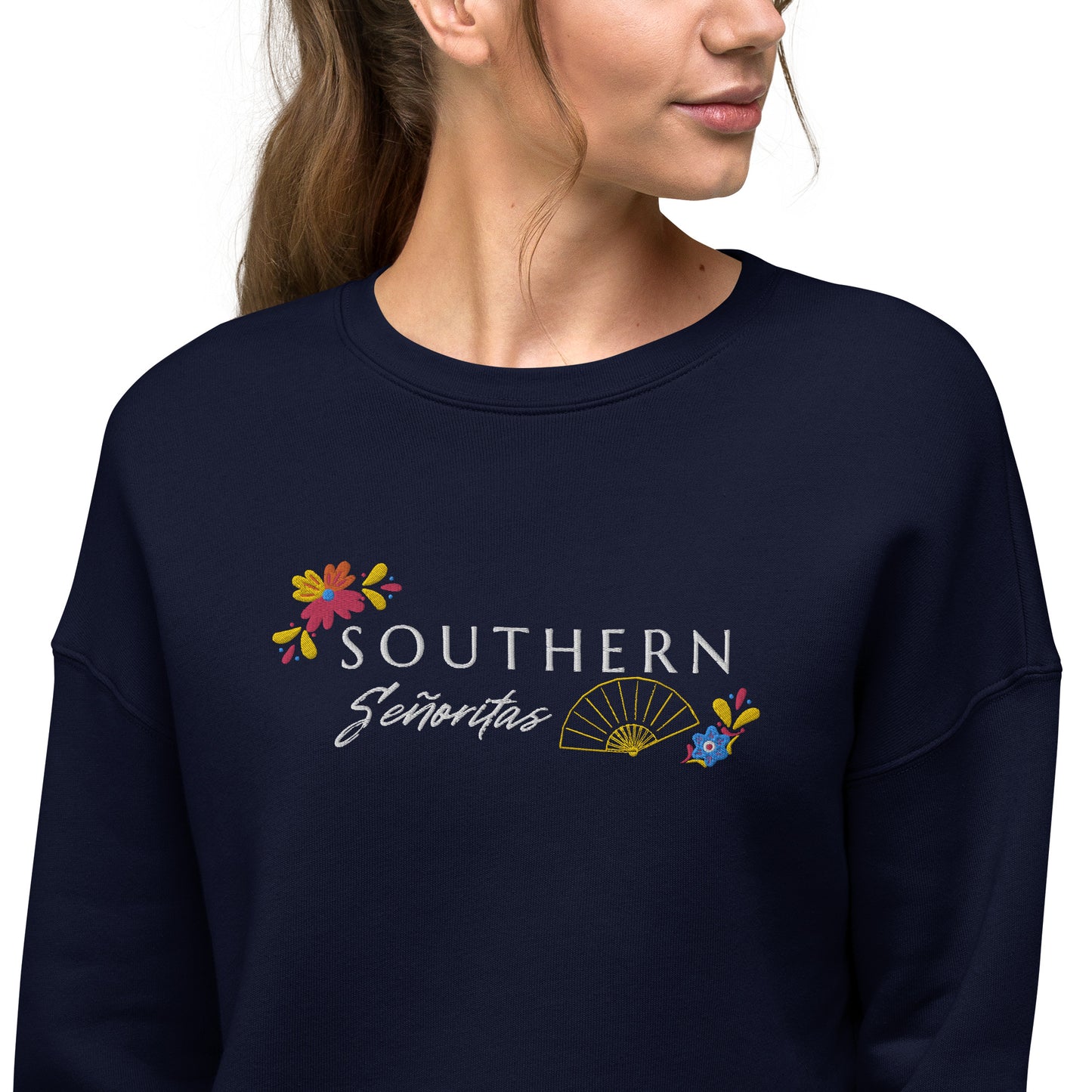 Fan Fusion Embroidered Front and Print Back Crop Sweatshirt